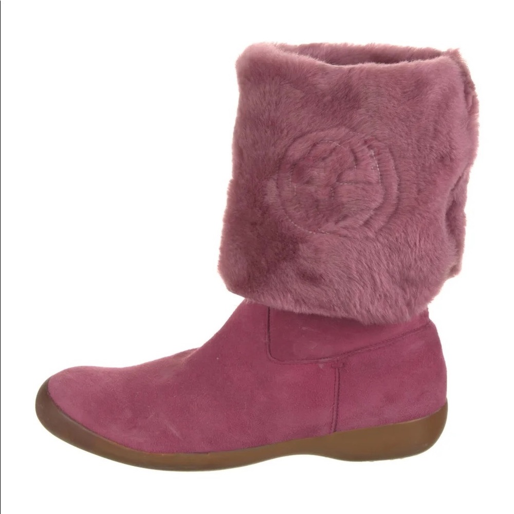 GUCCI Interlocking GG Logo Fur & Suede Riding Winter Boots- wear tall or folded - Picture 4 of 7